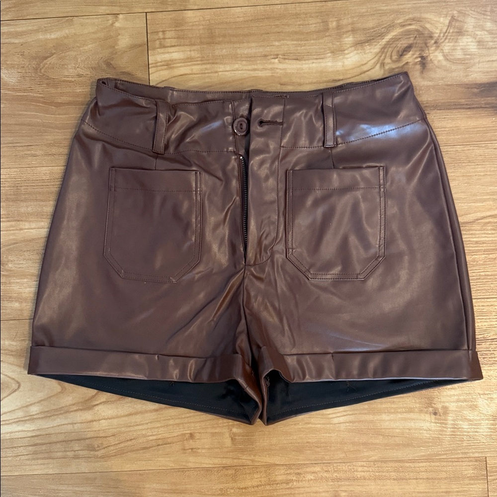 Altar'd State Brown and Black Faux Leather Shorts